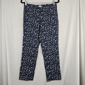 J Jill Navy Blue Floral Ankle Pants Women's Size 4 Zipper on Side‎
